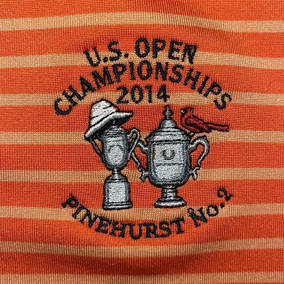 Two (2) 2014 US Open Pinehurst Orange & Green Gray Stripe Golf Polo Shirt XL - Picture 10 of 11